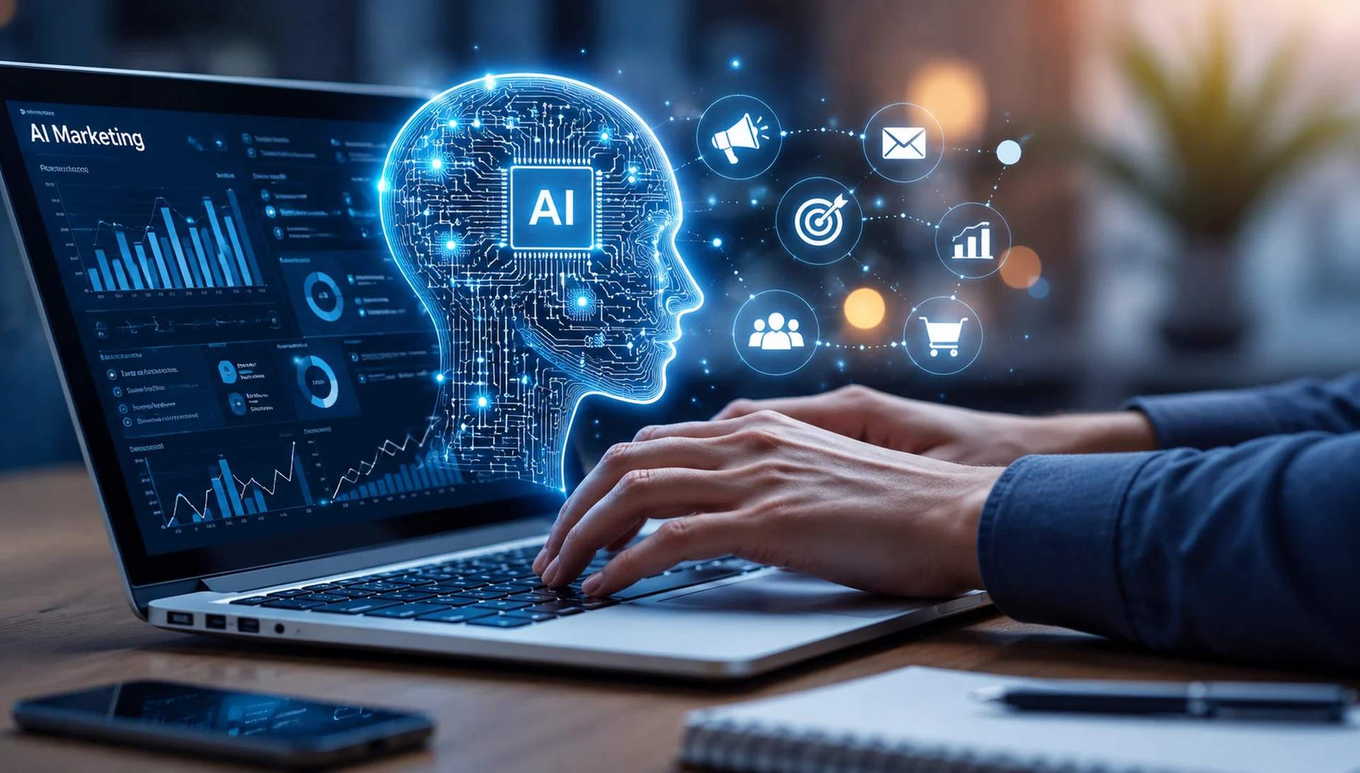 Marketing digital com IA em São Paulo — dashboard AI Marketing, SEO preditivo e campanhas automatizadas da Web Design Company